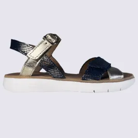 Sandales Bellamy, sandales à pois dorés pour filles en cuir marine brillant or | Igert Chaussures&Maroquinerie