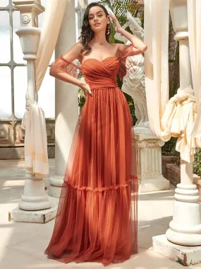 Taille personnalisée Robe de soirée Tulle plissée épaules dénudées